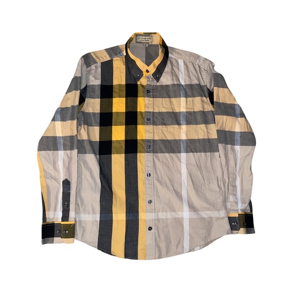 Men’s yellow/black/nude Burberry button up shirt. - Picture 1 of 2